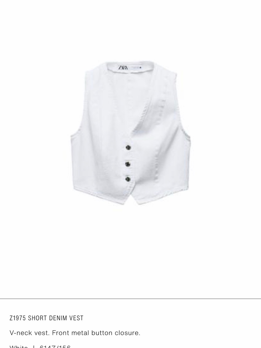 Zara White Sleeveless Button Vest with Tortoiseshell Buttons - Picture 5 of 5